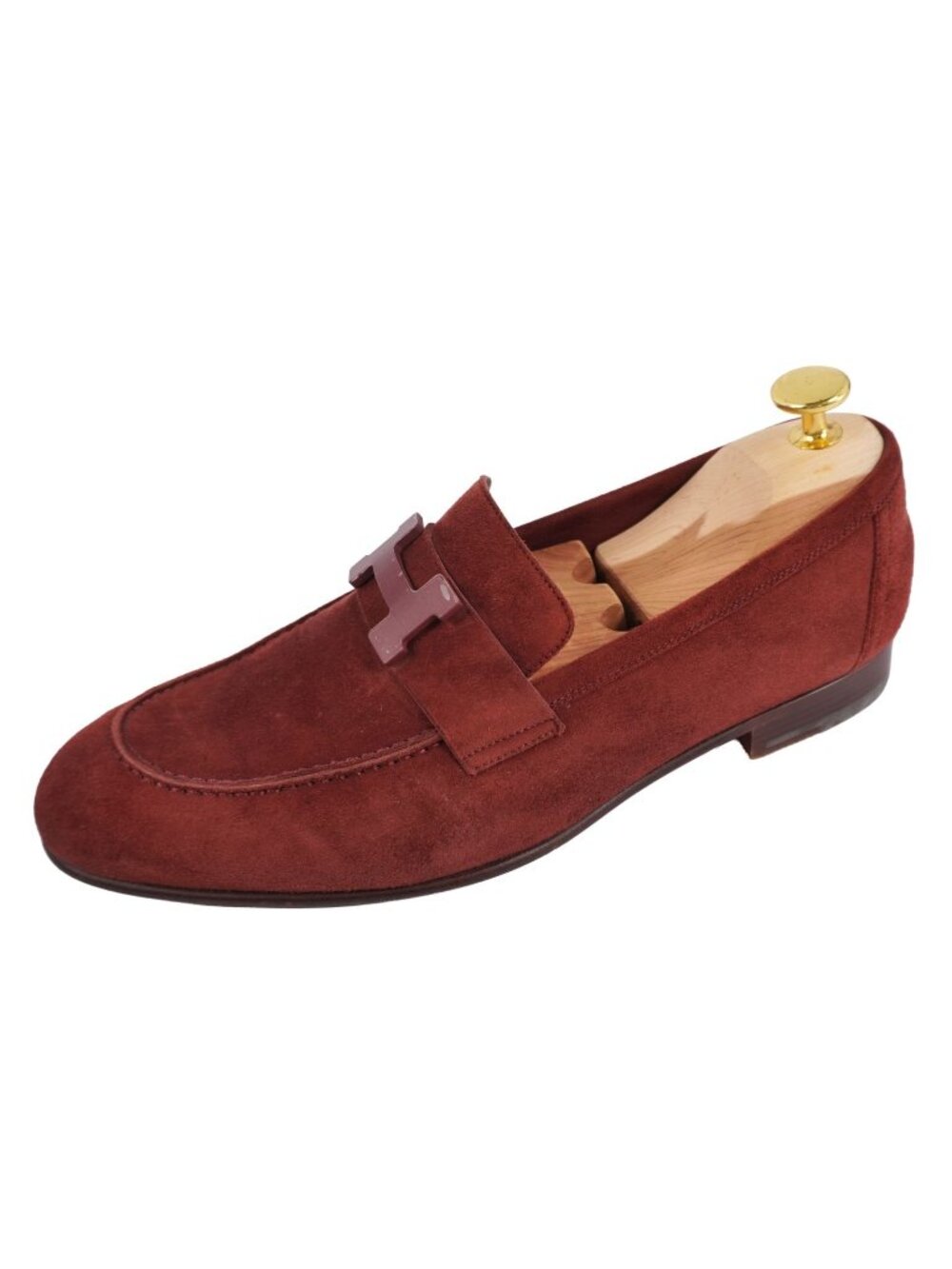 Hermes Loafers Moccasins Paris Constance H Logo Shoes Suede Red